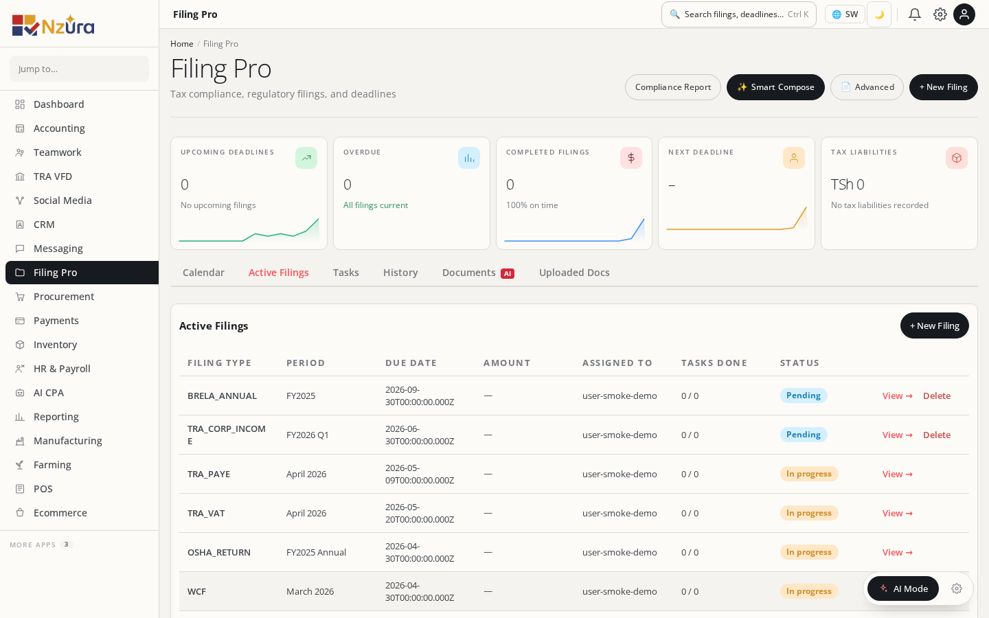 Filing Pro active filings