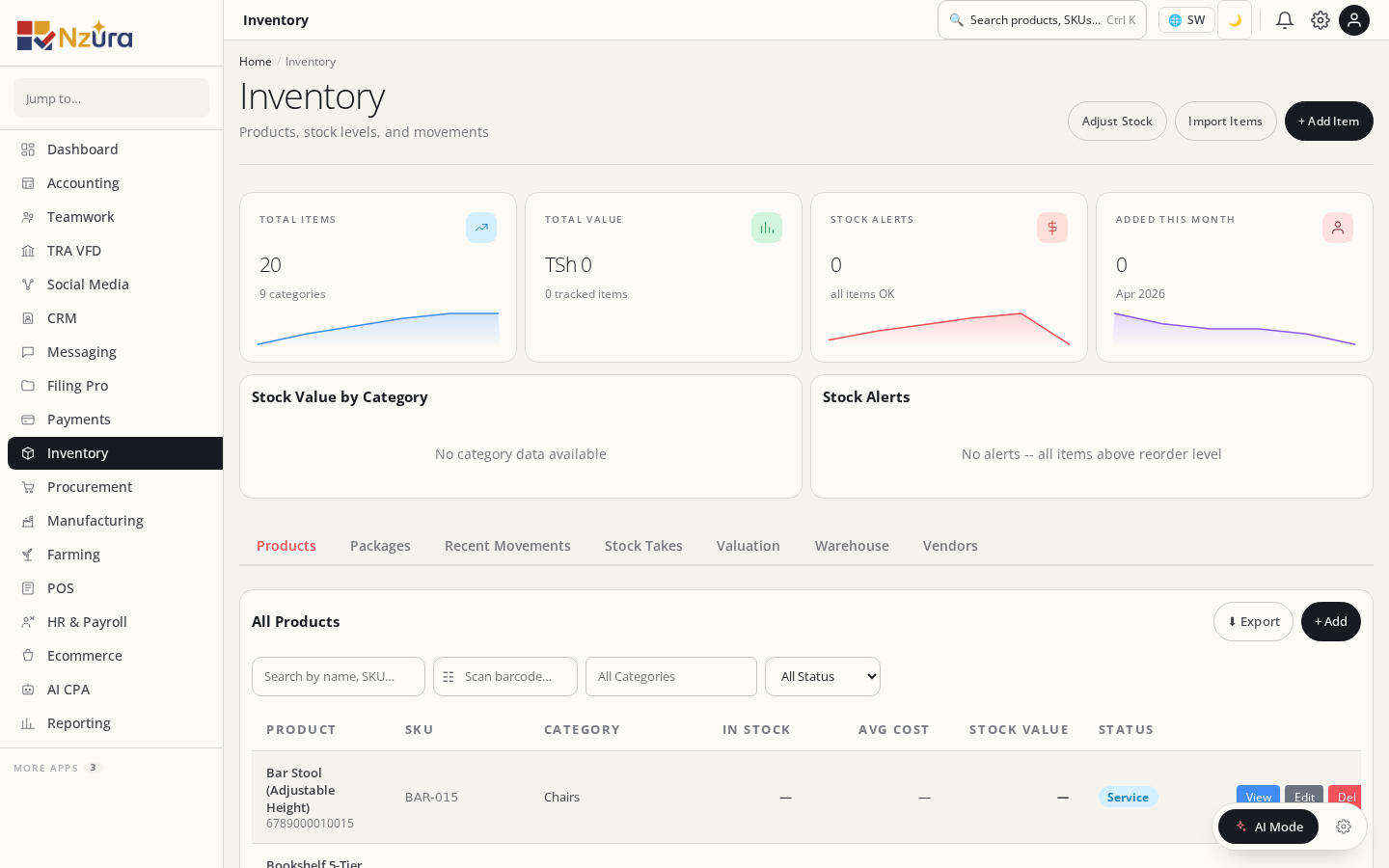 Inventory stock dashboard