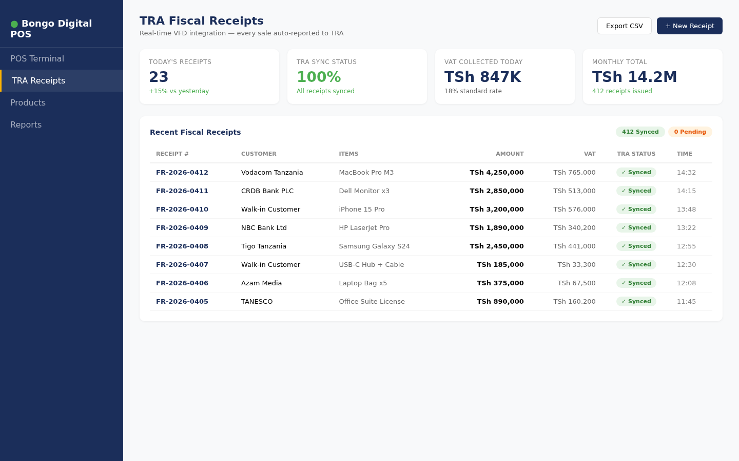 POS TRA fiscal receipts