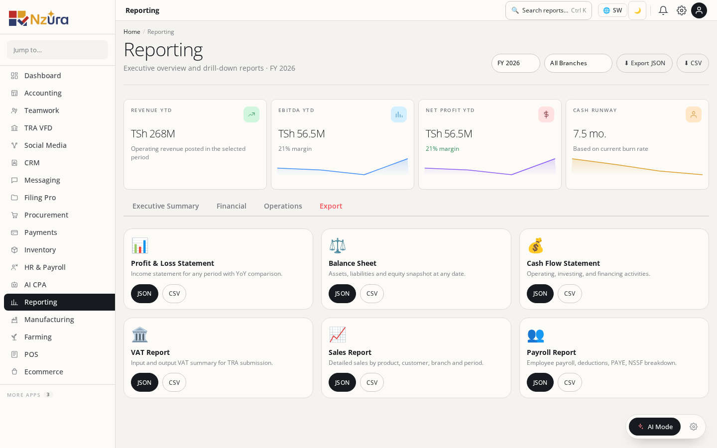 Report export and scheduling